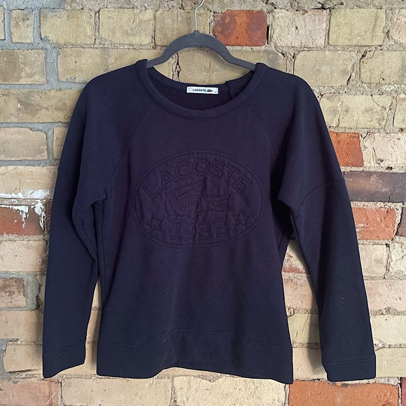 LACOSTE Embroidered Crewneck in Washed Navy - Picture 3 of 4